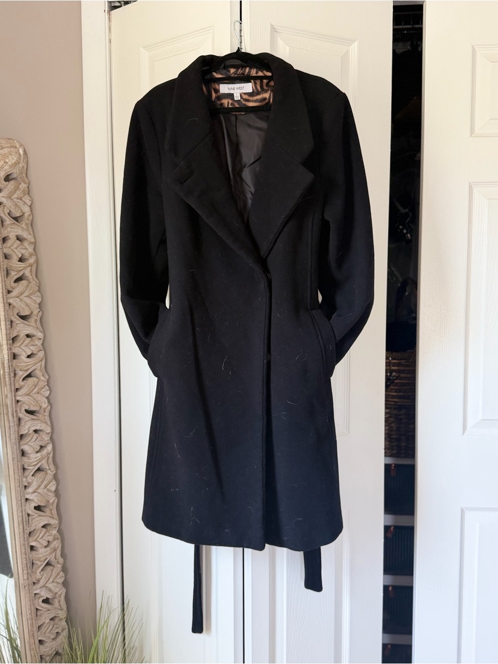Nine West Black Trench Coat with Tie Belt